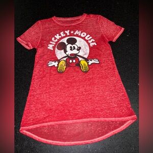 NEW DISNEY MICKEY MOUSE THIN HIGH LOW BRIGHT RED CAPPED SLEEVE TEE SZ XS